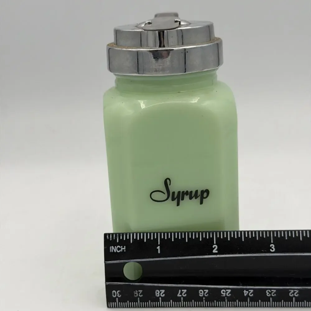 Vintage Jadeite Green MAPLE Syrup, Anchor Hocking Glass Dispenser Pancakes Gift
